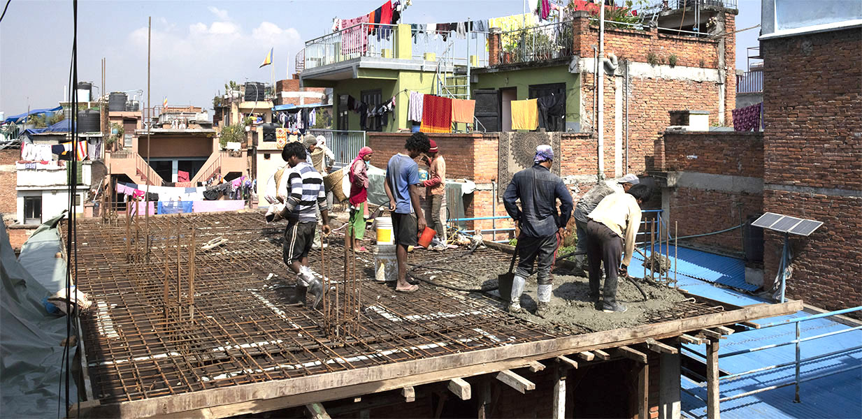 Home made concrete pour, Patan, Nepal